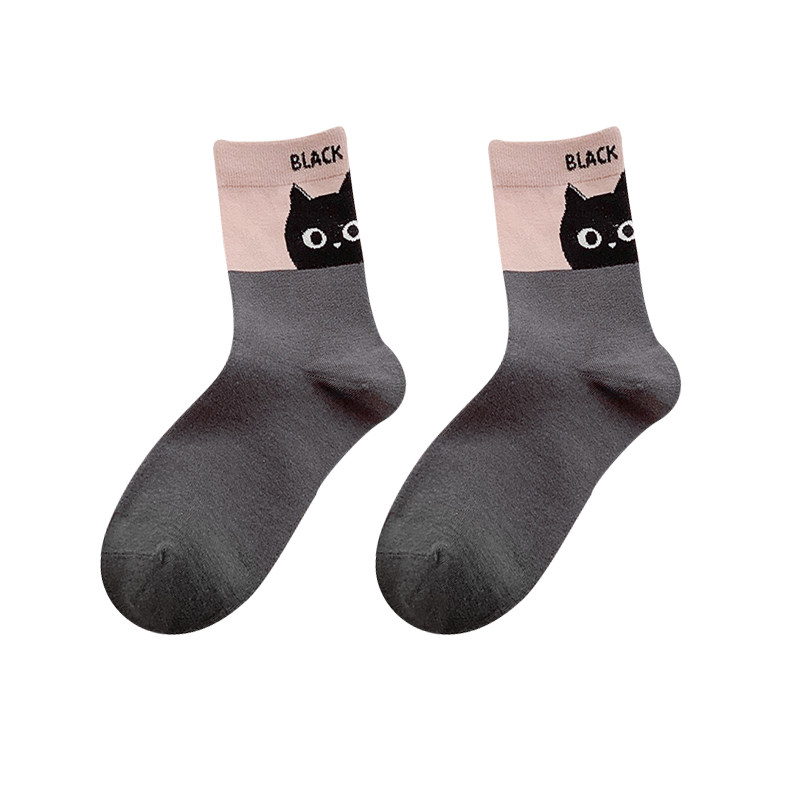 可爱卡通猫咪中筒袜女款棉韩版潮