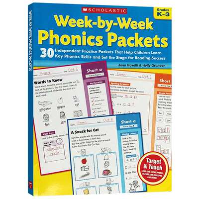 儿童英语自然拼读练习册 英文原版 Week-by-Week Phonics Packets 帮助孩子学习发音技巧 英文版进口幼儿园小学英语启蒙学习书