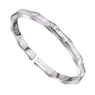 纯银竹节形手镯9999竹报平安光面年轻款开口足银手环磨砂妈妈镯子