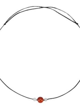 红玛瑙抽拉项链高级设计感甜美小众相思豆吊坠猫眼石锁骨链