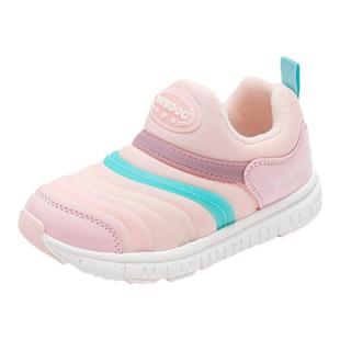 巴布豆童鞋女童运动鞋秋冬款2024新款小女孩加绒棉鞋儿童毛毛虫鞋