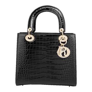 高级感镶钻真皮大容量手提小方包女气质鳄鱼纹牛皮单肩斜挎戴妃包