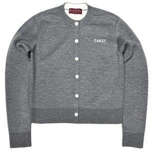 国内现货GUCCI古驰秋冬新款羊毛真丝混纺logo提花圆领女士开衫