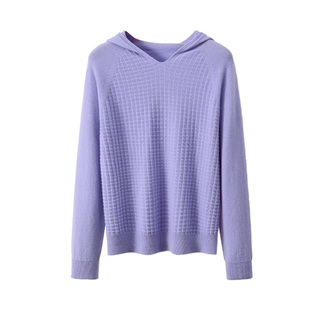 【天衣无缝】春竹纯羊毛秋冬新款连帽华夫格休闲厚款保暖女羊毛衫