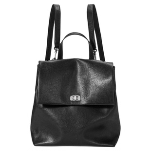 阿馨yolo 头层牛皮”高级感大容量黑色可手提翻盖通勤双肩包旅行