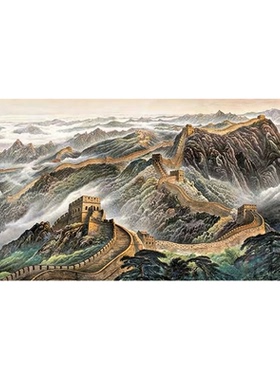 中式万里长城纯手绘山水油画挂画