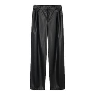 飘蕾宽松高腰黑色皮裤2025年秋冬新款高级感职场显瘦通勤阔腿长裤