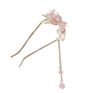 新中式气质蝴蝶珍珠流苏U型发簪女2025新款精致盘发簪子发钗头饰