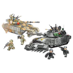 沃马积木军事M1A2主战坦克模型装甲车男孩子益智拼装积木儿童玩具