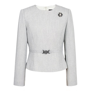 朗姿/MOJO莫佐2026春季新品智感女士职场极简短外套圆领收腰上衣