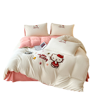 公主风牛奶绒四件套helloKitty加厚床单被套珊瑚绒儿童床上三件套