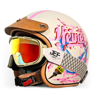 台湾JEF复古头盔摩托车泡泡镜半盔机车骑士四分之三头盔男女电摩