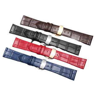 鳄鱼纹真皮手表带超薄款牛皮带蝴蝶扣配件适配DW天梭浪琴CK西铁城