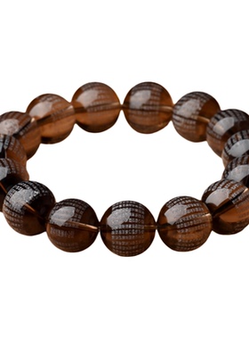 天然茶晶烟晶墨晶手串刻心经文