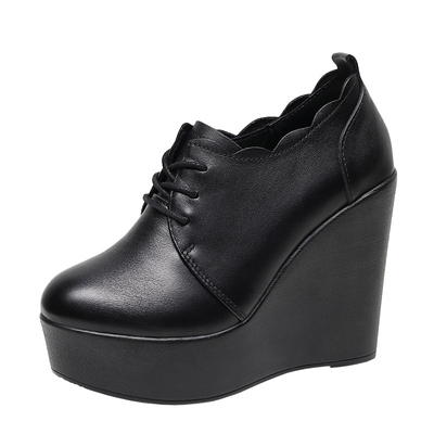 系带高跟鞋真皮厚底走秀鞋