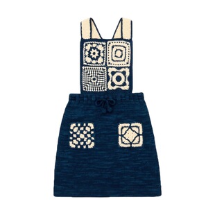 Miyababy MP手钩背带裙女童2025秋冬韩拼花针织连衣裙打底衫套装