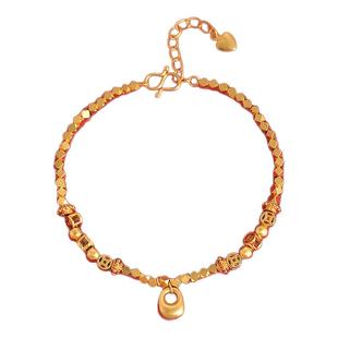 古法沙金碎碎金钱币福袋手链女款小众手串招财转运手饰2025年新款