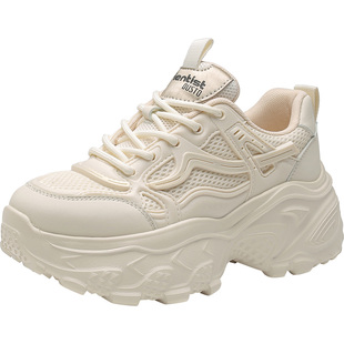 大东老爹鞋女鞋2025秋季新款休闲厚底小个子高跟透气网面鞋女0353