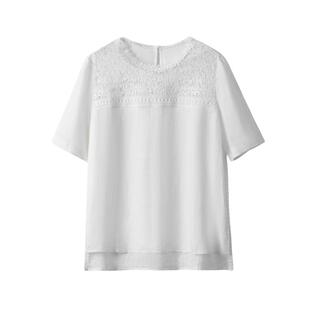 邑品一梦浮生重工蕾丝+100%亚麻半袖衬衫宽松圆领女上衣25夏新潮