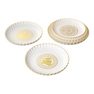 仿真白陶瓷塑料果盘描金花边家用