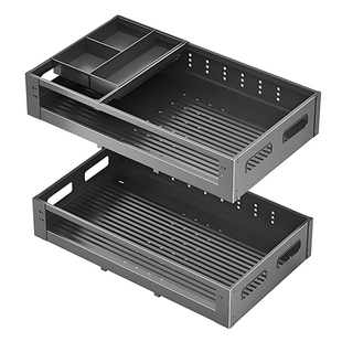 拉篮厨房橱柜不锈钢双层抽屉碗架柜内加深放碗筷内置碗篮调料收纳