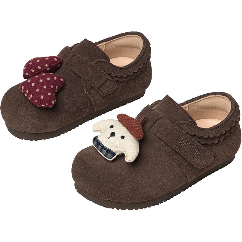 欧包｜斯纳菲女童皮鞋儿童勃肯鞋秋冬新款加绒小公主牛皮保暖棉鞋