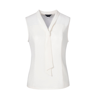 靓诺春夏新款时髦通勤摩登V领飘带白色背心马甲无袖上衣LB22121A