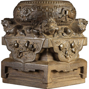 山西古建筑天然青石整料仿古雕刻四狮子抱鼓石雕门墩方石墩石底座