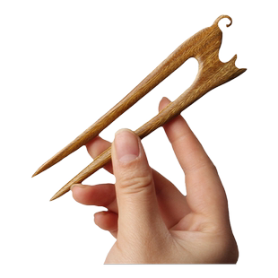 美木兮中式复古檀木木质发簪女生古风桃木双钗盘头发简约发钗清雅