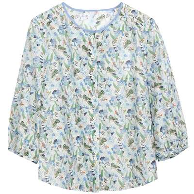 布景衬衫女夏季新品简约文艺含莱赛尔七分袖圆领开衫衬衣0764