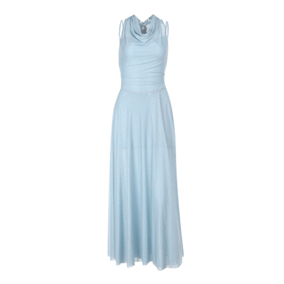 法式气质条纹挂脖连衣裙度假长裙