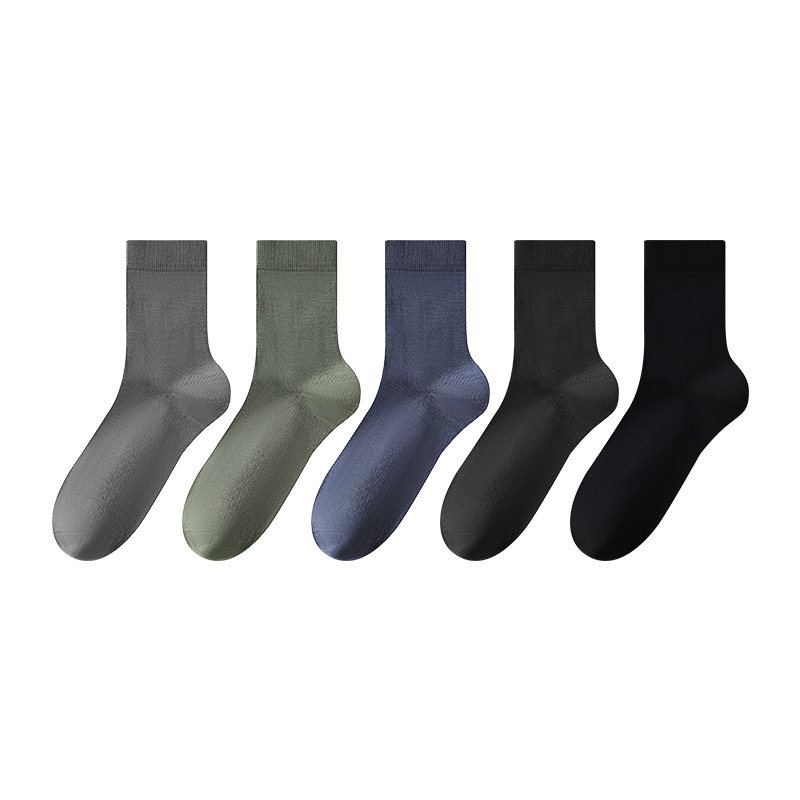 5双装往往100%长绒棉男士袜子秋冬7A抗菌消臭纯棉商务中长筒袜