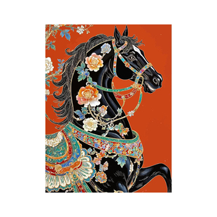 中古风高级感骏马繁花数字油画diy手工填涂色丙烯客厅摆件装饰画