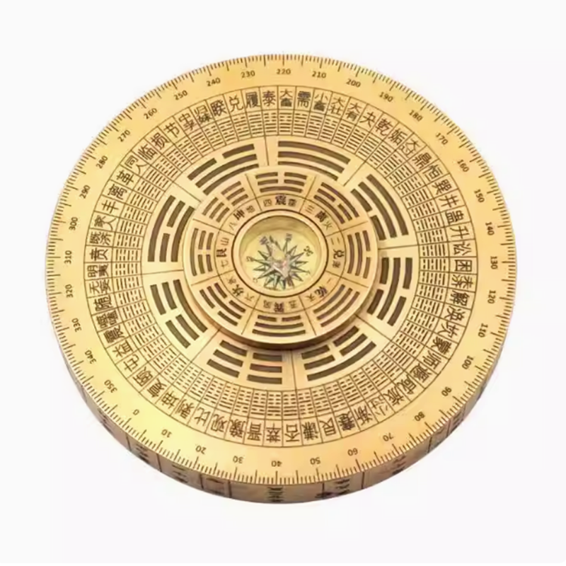 多圈旋转实心黄铜风水八卦罗盘摆件太极周易指南针手把件迷你解压