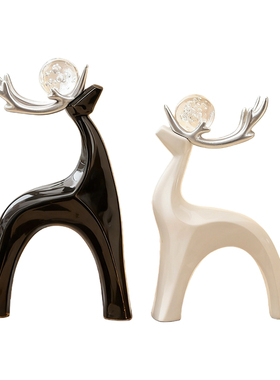 轻奢风陶瓷情侣鹿摆件水晶球装饰