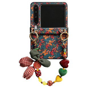 轻调 法式复古木纹绿蝴蝶樱桃串珠手提链适用于华为Pura X手机壳全包新款purax典藏版折叠屏p50宝盒翻盖防摔