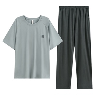 芬腾春夏季短袖长裤男纯棉可外穿运动家居服套装大码宽松休闲睡衣