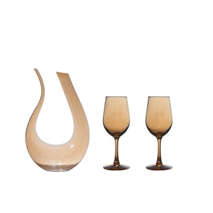 轻奢金色红酒杯水晶玻璃高脚杯U形醒酒器酒具葡萄酒杯餐厅酒柜杯