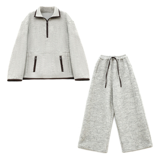 CIZZLEMORE【曼城前夕】羊毛圈圈绒立领拼皮高级感休闲阔腿裤套装