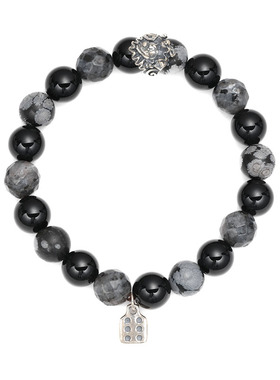 未设VAXE【扑克小丑】复古925银天然黑曜石潮酷手链手串男友礼物