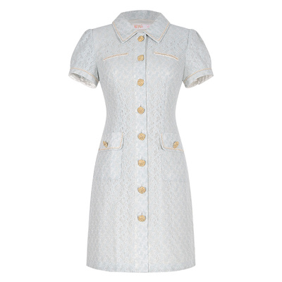 固执气质小香风蕾丝中长款连衣裙