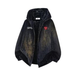 查尔斯桃心连帽加厚保暖仿羊绒羔棉服男女冬季新款宽松休闲外套潮