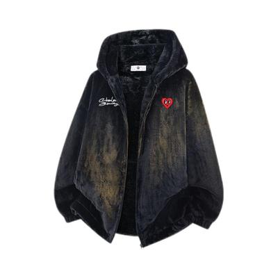 查尔斯桃心连帽加厚羊绒羔棉服男