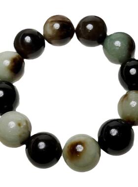 黑皮籽料圆珠手串和田玉糖白料