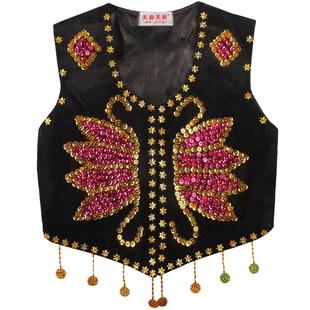 新疆舞蹈服女成人马甲维吾尔族手工绣花民族风亮片演出服短款马夹