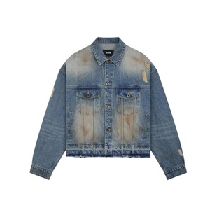 WE11DONE FW24 破洞单排扣口袋长袖牛仔外套 女款 蓝色
