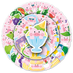100张夏日猪猪彩绘贴纸可爱趣味搞怪卡通动物原创Q版图案手机壳行李箱保温杯摩托车头盔冰箱装饰防水无痕贴纸