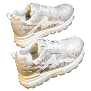 春季新款2026超火真皮内增高老爹鞋女透气休闲百搭厚底阿甘小白鞋