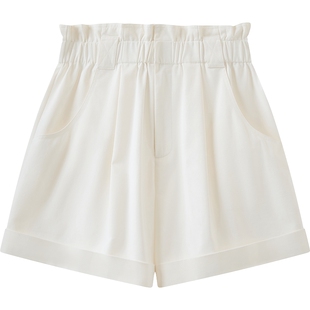 【商场同款】播26夏新品麻感短裤女花苞高腰休闲裤BDT2KD1639