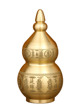 纯黄铜开盖天医葫芦摆件百福入宅装饰客厅卧室保健康铜葫芦工艺品